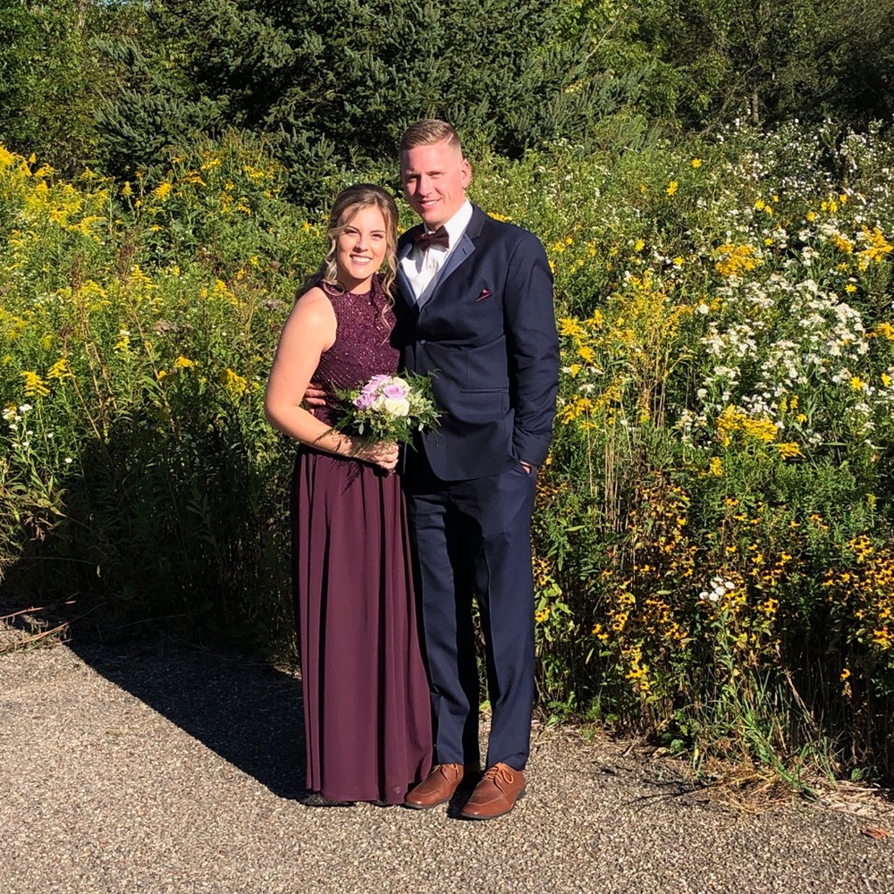 MB Bride Maroon Beaded Bridesmaid dress